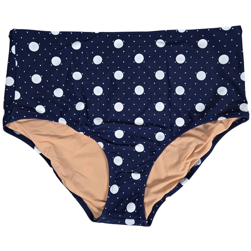 J. Crew Factory Printed high-waisted bikini‎ bottom BD859 XL NWT Polka Dot Navy